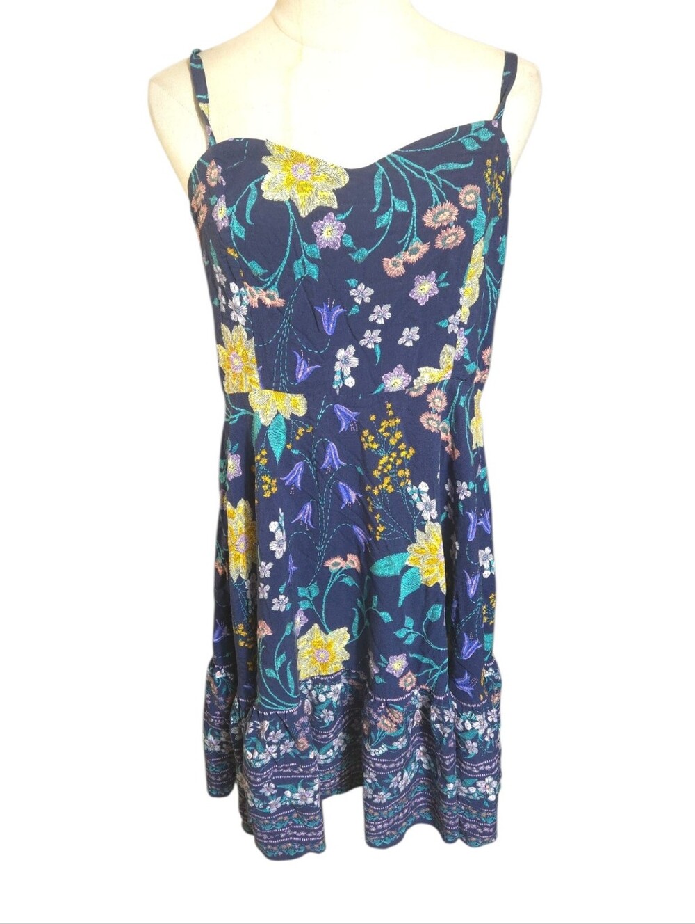 Old Navy Navy Summer Floral Dress with Yellow and Teal Details